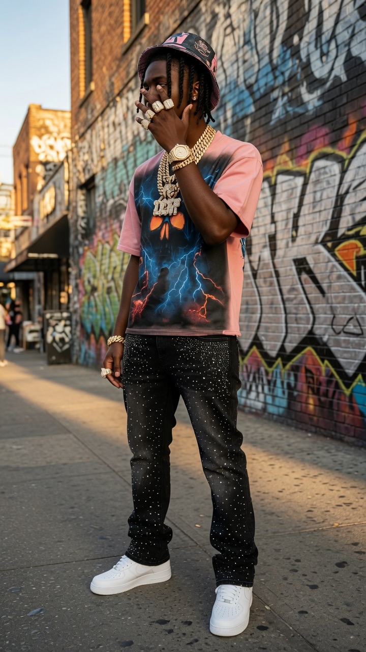 Lightning Skull Pink Tee