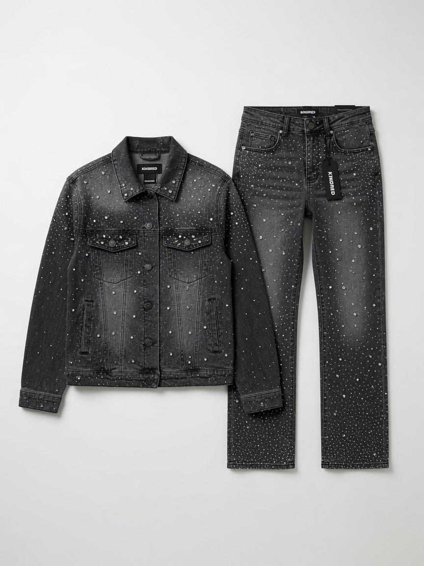 Rhinestone Denim Jacket Flat