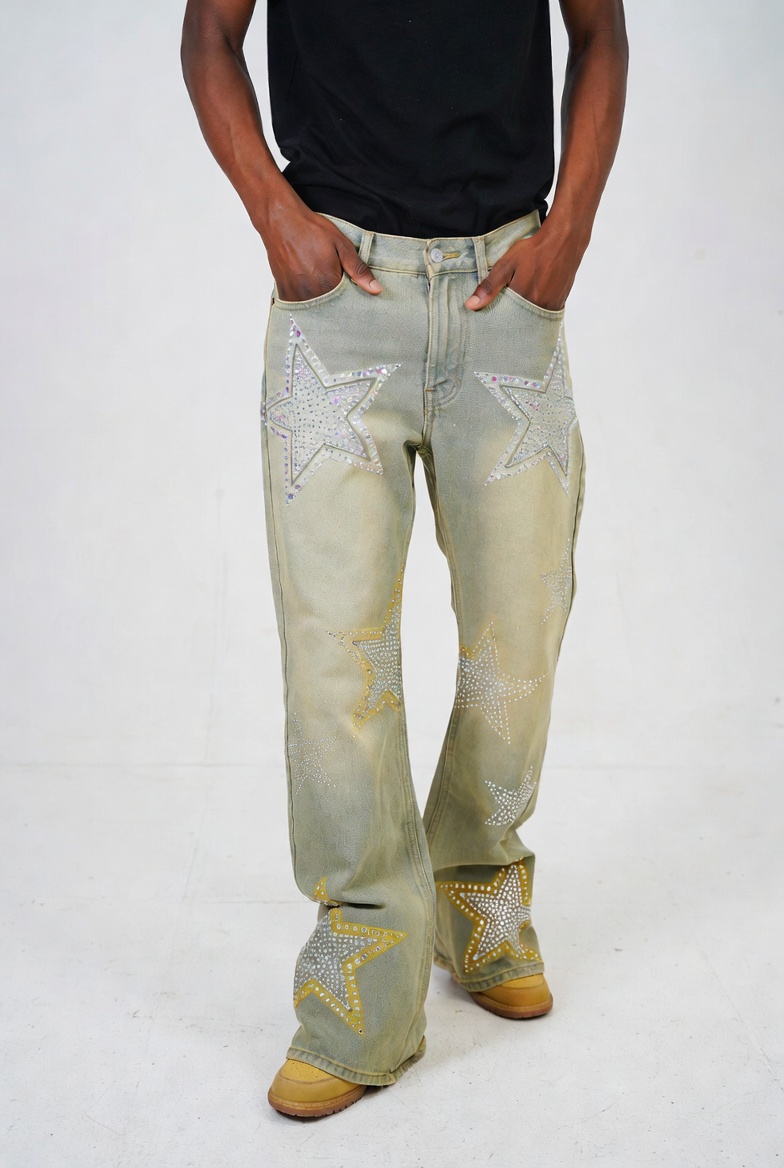 Star Rhinestone Jeans Cream